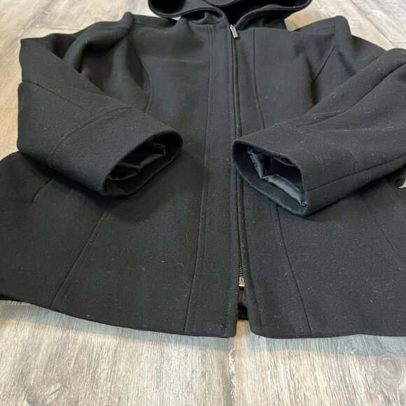 London Fog Black Wool-Blend Short Zip Jacket w/Hood, W's Medium - Picture 5 of 10